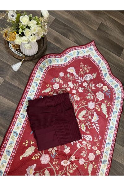 MAYAR Elegant Prayer Set (Floral Patterned Prayer Rug + Pleated Prayer Robe)