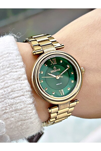 Essence Special Design Steel Cord Gold-Green Color Women Wrist Watch Es6969Mr