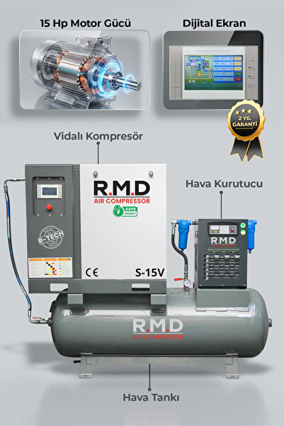 R.M.D Kompresör 15 Hp 500 lt Depo Üstü İnvertörlü Vidalı Hava Kompresör Seti ...