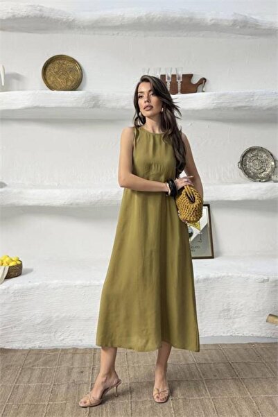 Neşeli Butik Rochie de vară oversize, fără mâneci, cu detaliu buzunar, verde,...