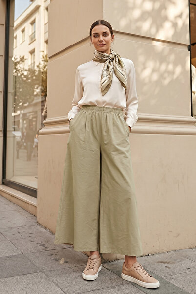 MODAQU Pantaloni cu aspect de fustă modal, cu buzunare și talie elastică - Vizon