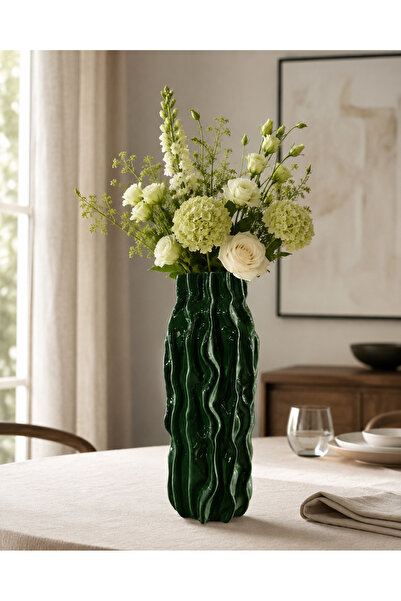 monocactus Maris Porcelain Look Wave Textured Decorative Vase 28cm