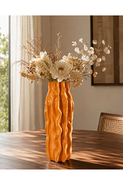 monocactus Maris Porcelain Look Wave Textured Decorative Vase 28cm