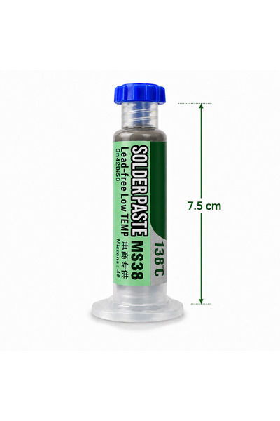 PİYATECH Ms38 138°C Düşük Isı Kurşunsuz Şırınga Krem Lehim 20g Sn42bi58 - 7.5 Cm