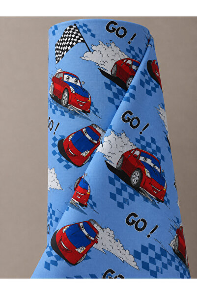 Bebek Özel 1 Top (30 Meters) Cotton Fabric with Red Car Pattern (Width 240 cm)