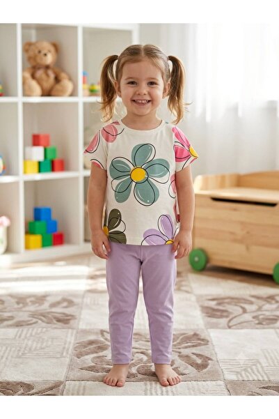 Bolbol kids Çiçek Desenli Tayt Takım