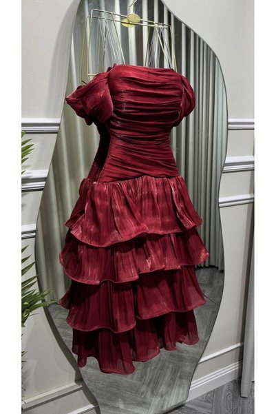 Mar style Shiny Layered Midi Crinkle Dress