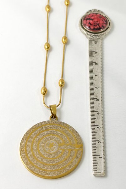 DEARWİSH Gold Color Evil Eye Verse and Four Kul Written Spiritual Prayer Design Dorika Chain Stainless Steel Necklace