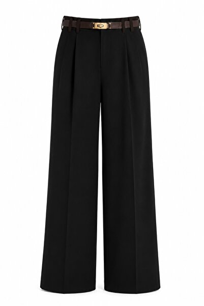 elif teke Adjustable Belted Palazzo Trousers Black