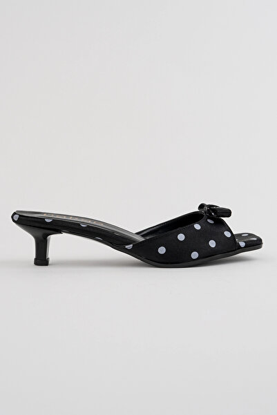 bakac store Amelie Black Polka Dot Bow Detailed Heeled Slippers