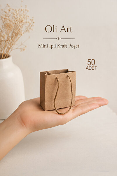 OLİ Art Kraft Drawstring Mini Cardboard Bag 11X11X5 cm 50 Pieces – Gift Bag a...