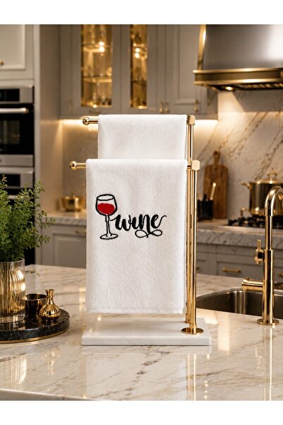 LARENİS 30x50 Dekoratif Mutfak El Havlusu – Wine Nakışlı Pamuklu Mutfak Havlu...