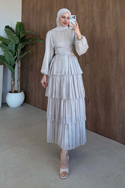 Şulemoda Giyim Zümra Layered Dress Beige