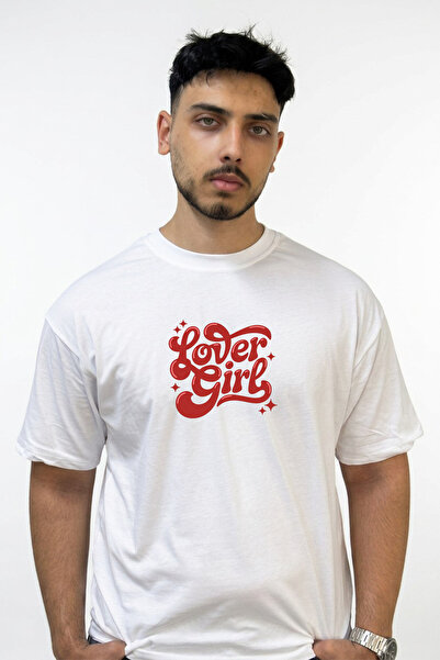 Anetos Lover Girl Design Printed Oversize White T-Shirt