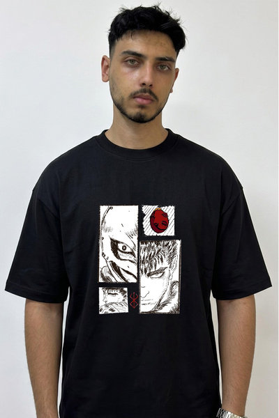 Anetos Berserk Guts Griffith_2 Design Printed Oversize Black T-Shirt