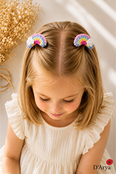 Darya D’Arya Hand Knitted Rainbow Cloud Figured 2-Piece Girls' Snap Hair Clip...