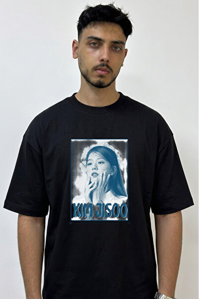 Anetos Kim Jisoo_1 Design Printed Oversize Black T-Shirt