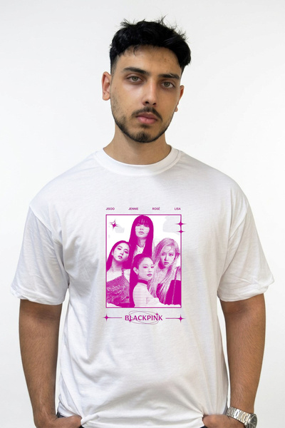 Anetos Blackpink_11 Design Printed Oversize White T-Shirt