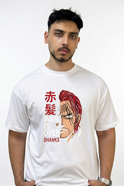 Anetos Red Haired Shanks Design Printed Oversize White T-Shirt