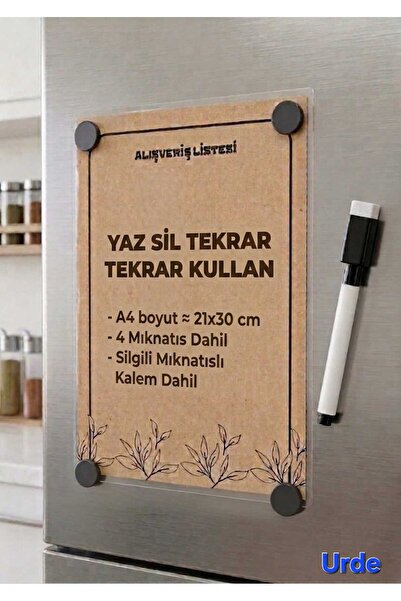URDE Yaz Sil Alışveriş Listesi Magnet-A4-Mıknatıslı Planlayıcı Pano-Alışveriş...