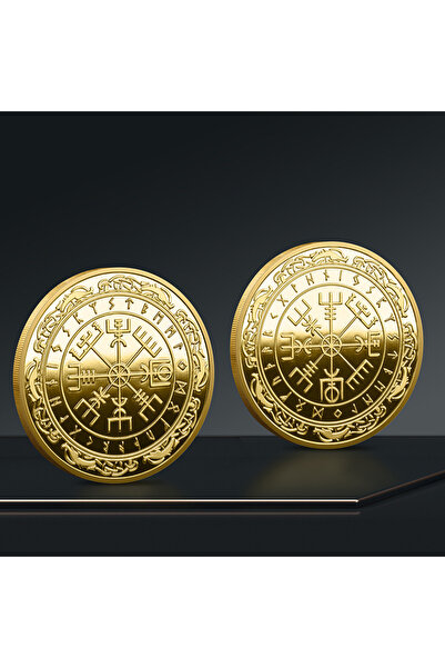 Choice1 Gold Nordic Viking Coin Guidepost Compass Commemorative Coins Talisma...