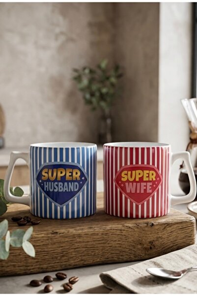 Eylül Design Super Wife-Husband Double Mug Cup Spouse-Lover Gift Luxury Mug C...
