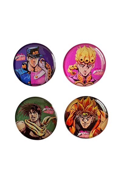 Yaya Dizayn Anime JoJo's Bizarre Adventure Temalı 4'lü Parlak Baskılı Rozet Seti