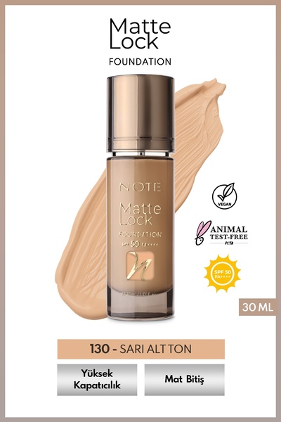 NOTE Matte Lock Foundation 130 Classic Beige SPF 50 Yoğun Kapatıcı Mat Bitişl...