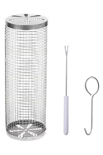 GGEROU Rolling Grilling Baskets for Outdoor Grill Stainless Steel Round Mesh ...