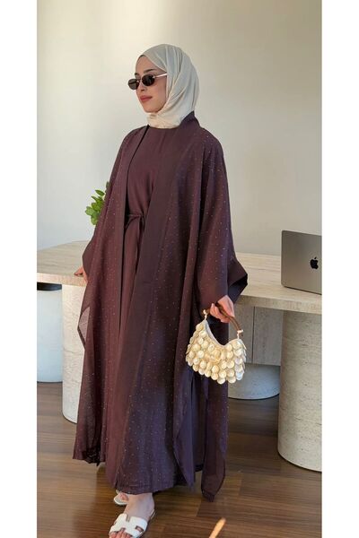 YS BUTİK TAŞ DETAYLI ASTARLI ABAYA TAKIM