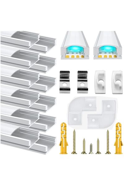 Dotail Set de 12 profile LED pentru benzi luminoase, în formă de U, cu capac ...