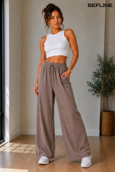 LAVİNİM Women's Linen Denim Detailed Oversize Loosefit Comfortable Trousers
