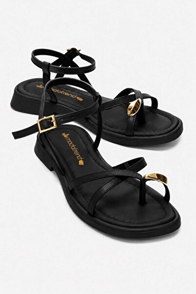 CCWAY AYAKKABI Women's Sandals with Crossed Straps between the Toes Black Yanki