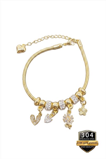 takantakana New Style, Silver Bracelet with Crystal Love Charm, in a Wooden B...