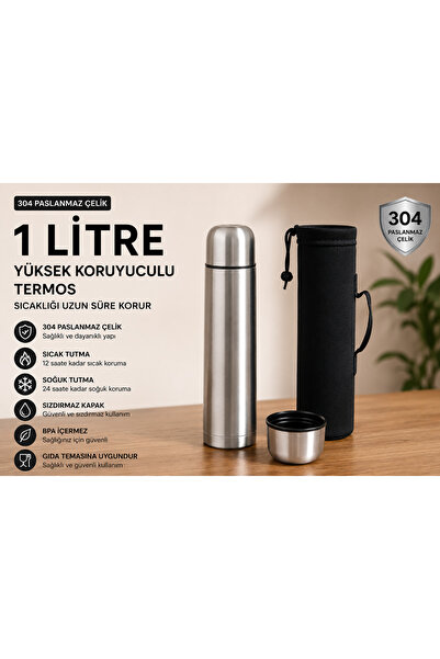 Bolindirim Yüksek korumalı , çantalı 1 Litre Çelik Termos