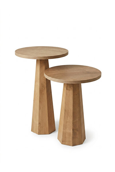 kuppdesign Lilyum Mantar Sehpa Naturel Meşe İkili Set (47-57 Cm)