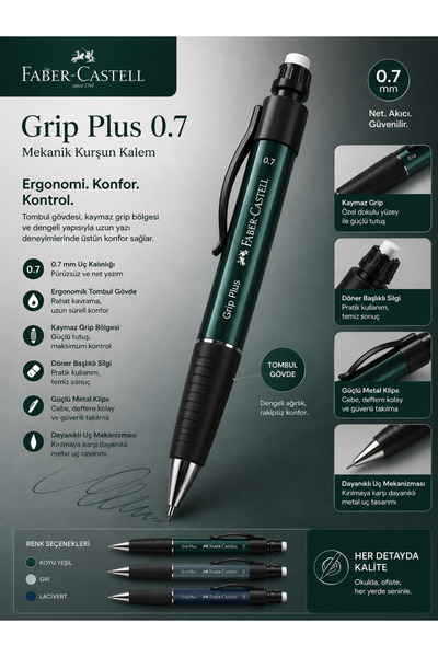 Faber Castell Plus 0.7 mm Uçlu Kalem – Tombul Gövdeli, Silgili, Kaymaz Gripli...