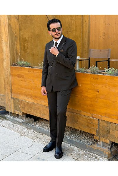 Avni Ceylan Men's Premium Black Double-Breasted Suit – Italian Cut Double-Bre...