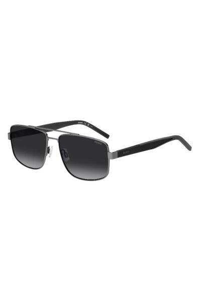 HUGO UV Protected Sunglasses Matte Dark Ruthenium Frame Dark Grey Shaded Mirr...