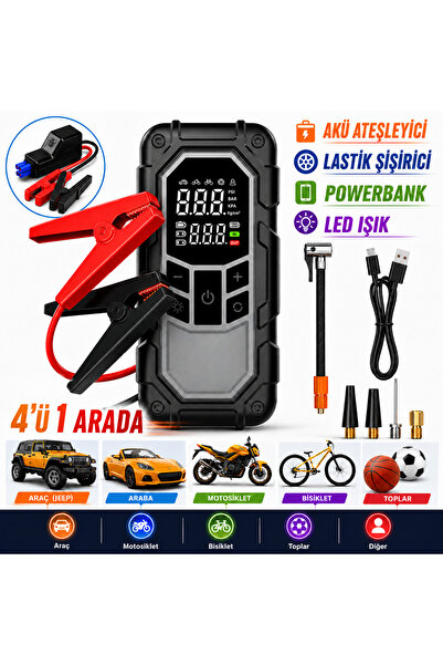 KAPVOE 4'ü 1 Arada Akü Takviye Cihazı 8000 mAh Batarya 150 PSI Lastik Şişirme...