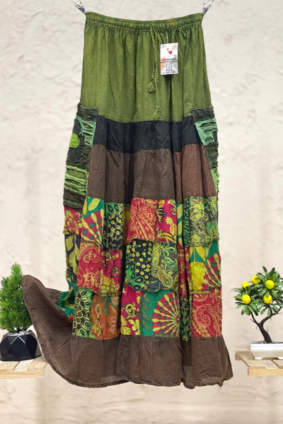 sahnemoda تنورة هندية منقوشة بأزرار ليزر للجيب
