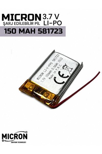 Micron 3.7V 150mAh Lityum Polimer (Li-Po) Şarj Edilebilir Pil 581723 (5.8×17×...