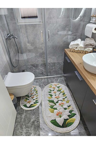 YTR HOME Washable Fringed Non-Slip Dot Base Soft Patterned Bath Mat Set of 2 ...