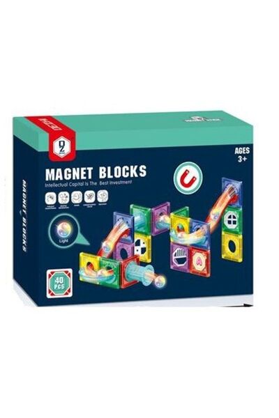 Blue Toys Μαγνητικά Τουβλάκια Πίστα με Κυλιόμενη Μπάλα 40 τεμάχια με Φως (MKQ...