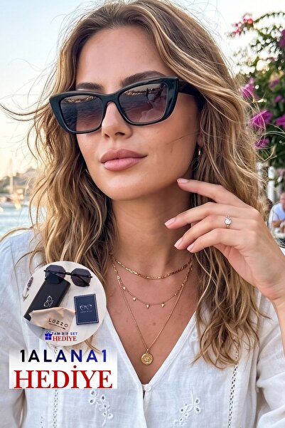 Lozzo Women's Uv400 Black Cat Eyes Gradient Sunglasses 23009 C2Deg