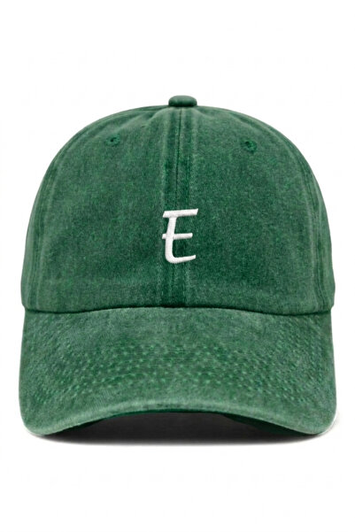 ŞapkaMania Letter E Dark Green Embroidered Washable Vintage Unisex Hat