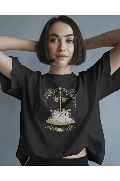buzagi tasarım ürünleri Midsommar Unisex Black Oversize T-Shirt