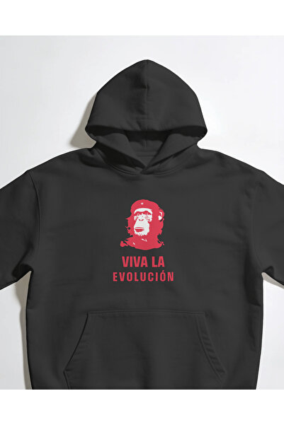 buzagi tasarım ürünleri سويت شيرت بقلنسوة أسود للجنسين من Viva La Evolution