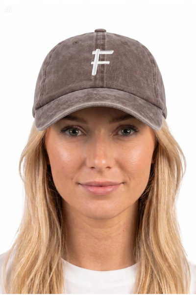 ŞapkaMania Brown Embroidered Washable Vintage Unisex Hat with Letter F