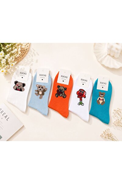 socksy Cute Teddy Bear and Character Patterned Daily Socks Set of 5 Diamond M...